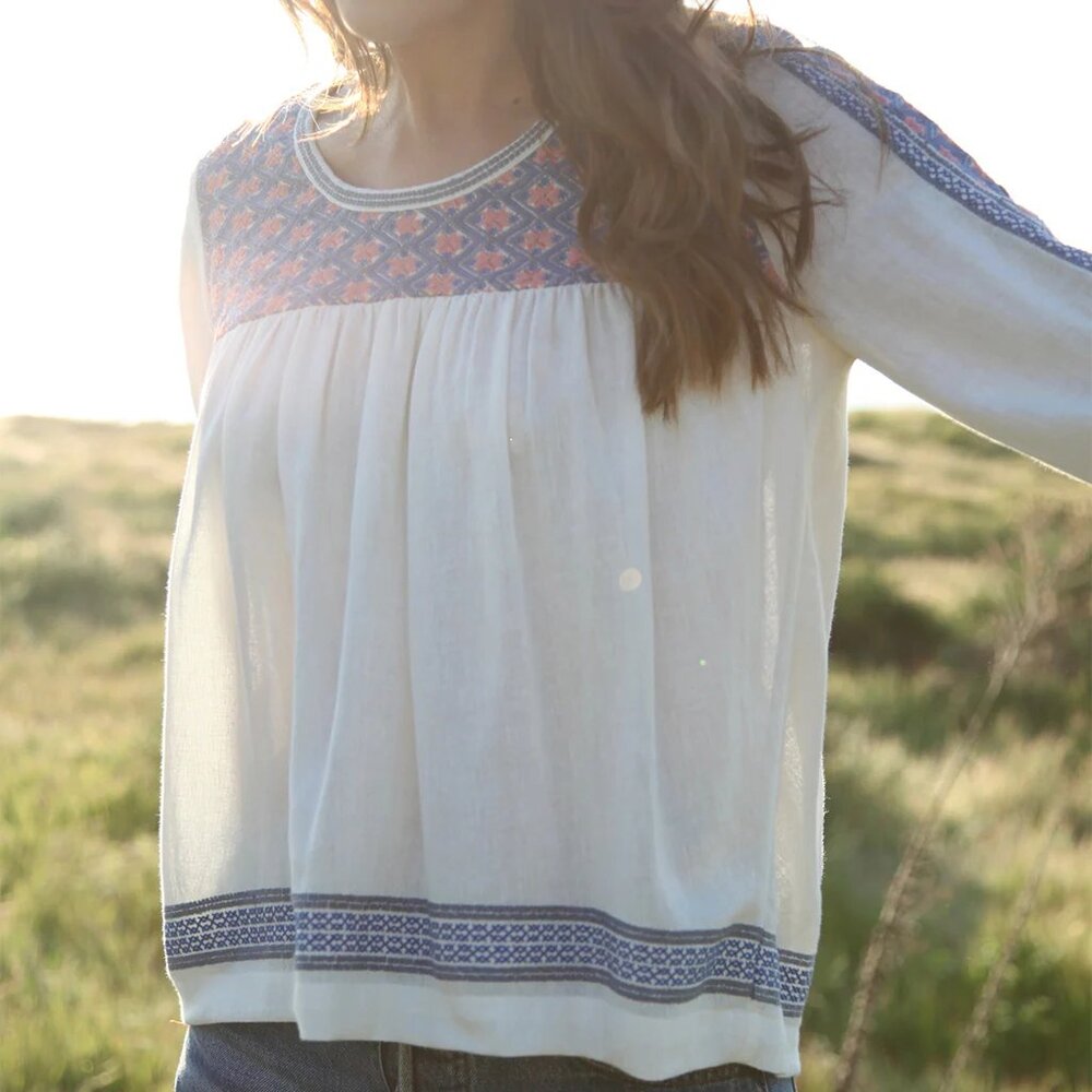 The Coast Brand Cream and Blue Patterned Blouse